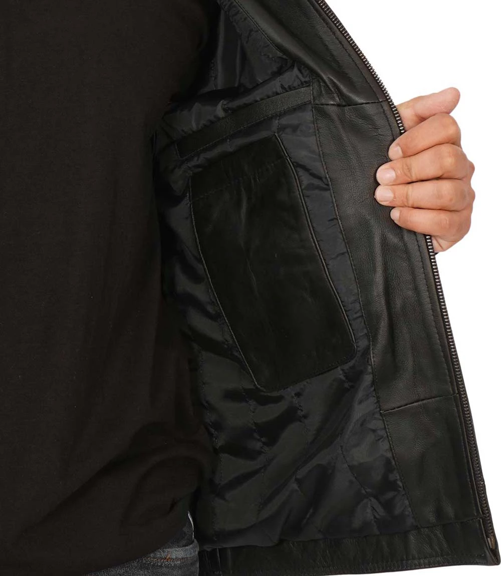 Men's Tall Harrington Black Leather Jacket