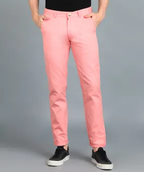 Men's Pink Cotton Light Weight Non-Stretch Slim Fit Casual Trousers