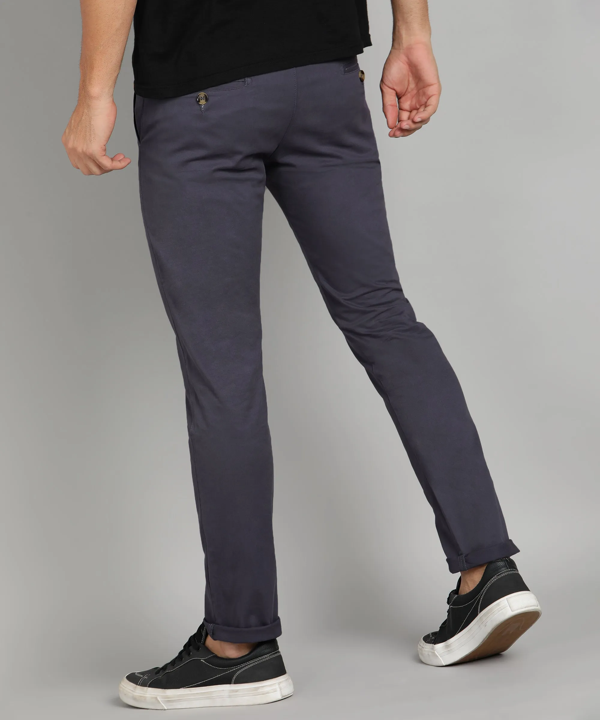 Men's Steel Blue Cotton Slim Fit Casual Chinos Trousers Stretch