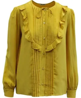 Miu Miu Ruffle Embellished Blouse in Yellow Silk