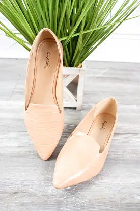 Mocha Croc Pointed Toe Flats