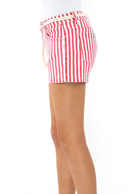 Nautical stripe mid rise rope belt shorts