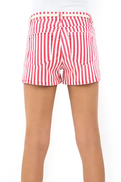 Nautical stripe mid rise rope belt shorts