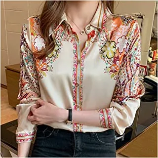 Office Vintage Women's Chiffon Printed Long Sleeves Blouse Top Shirt