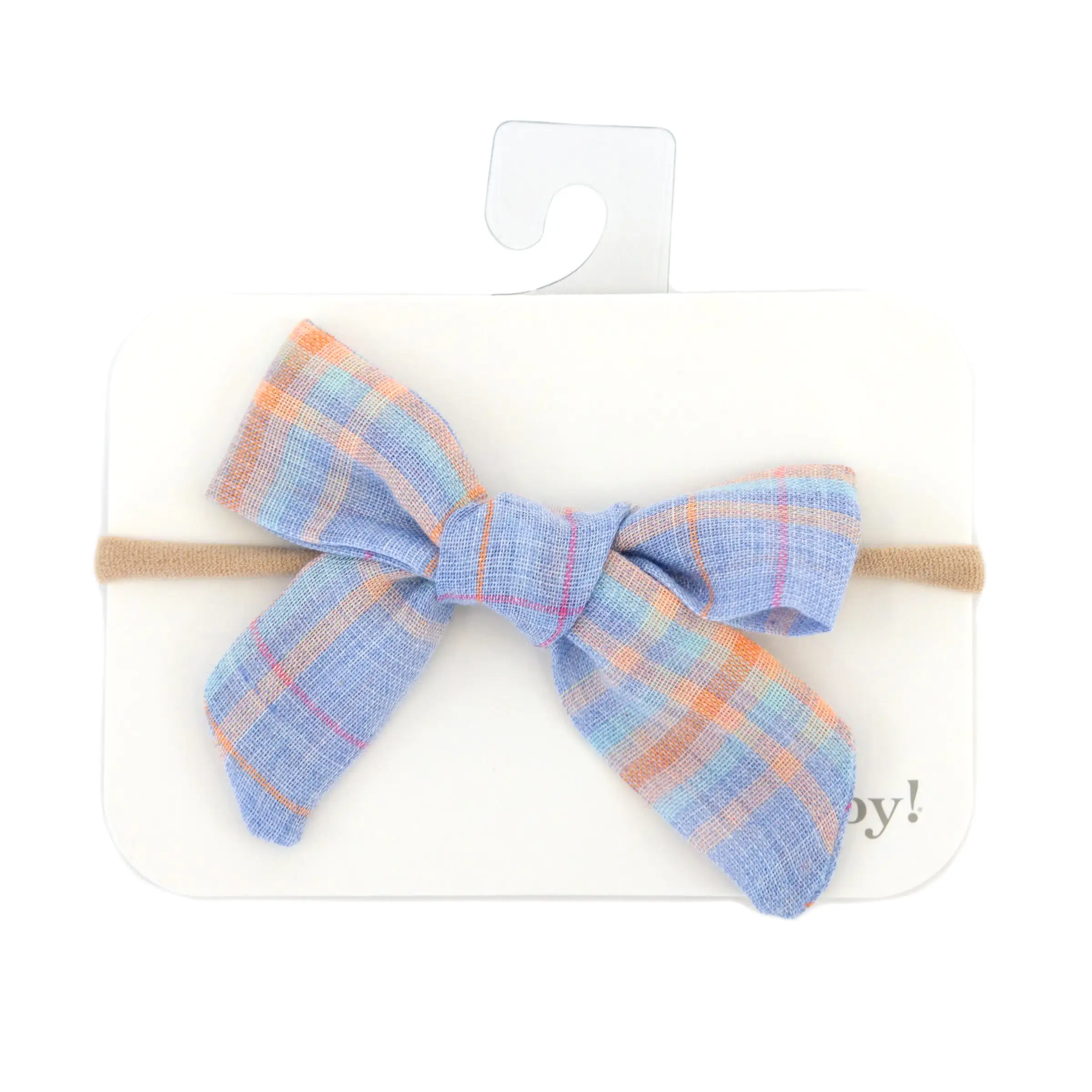 oh baby! Madras Plaid Bow Nylon Headband - Periwinkle