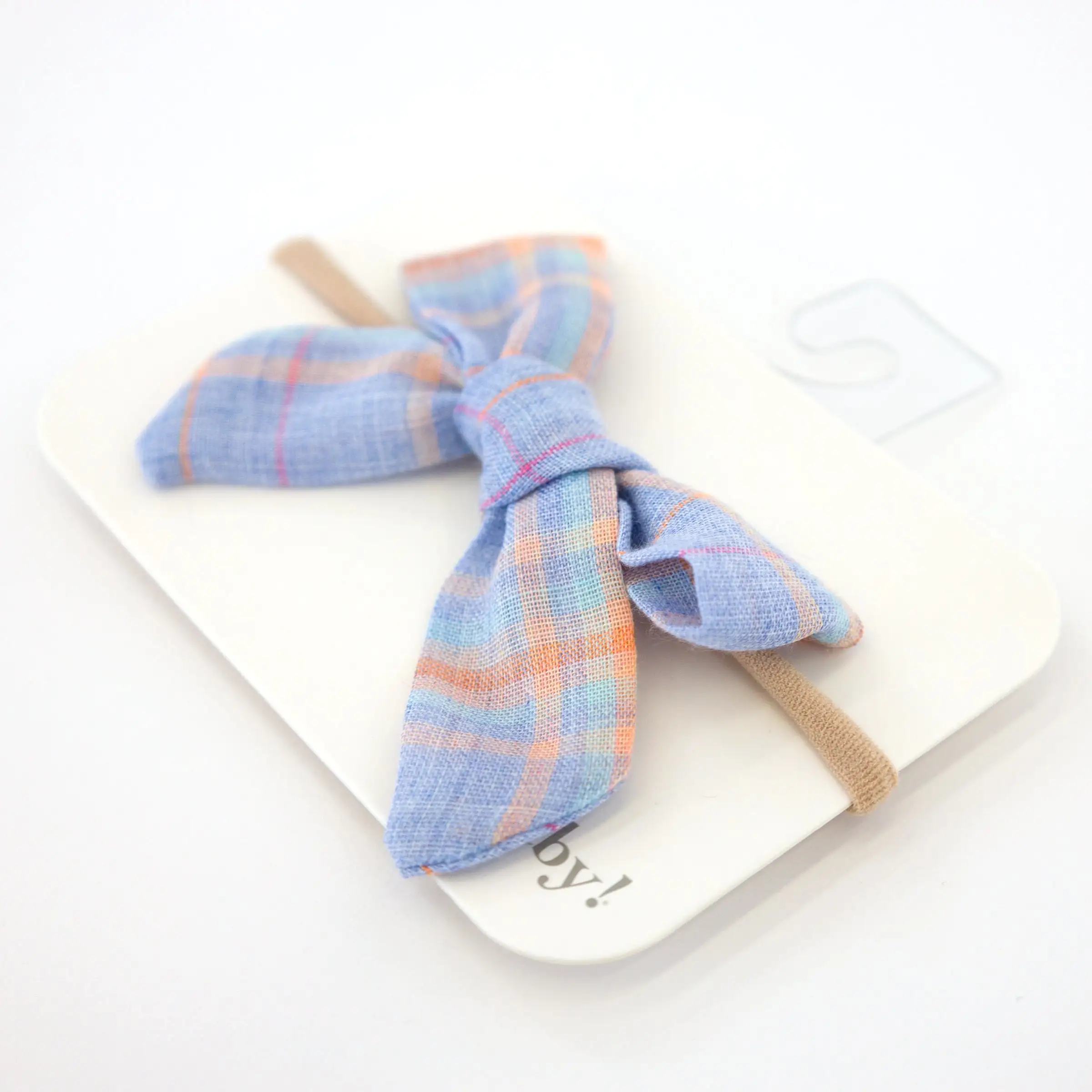 oh baby! Madras Plaid Bow Nylon Headband - Periwinkle