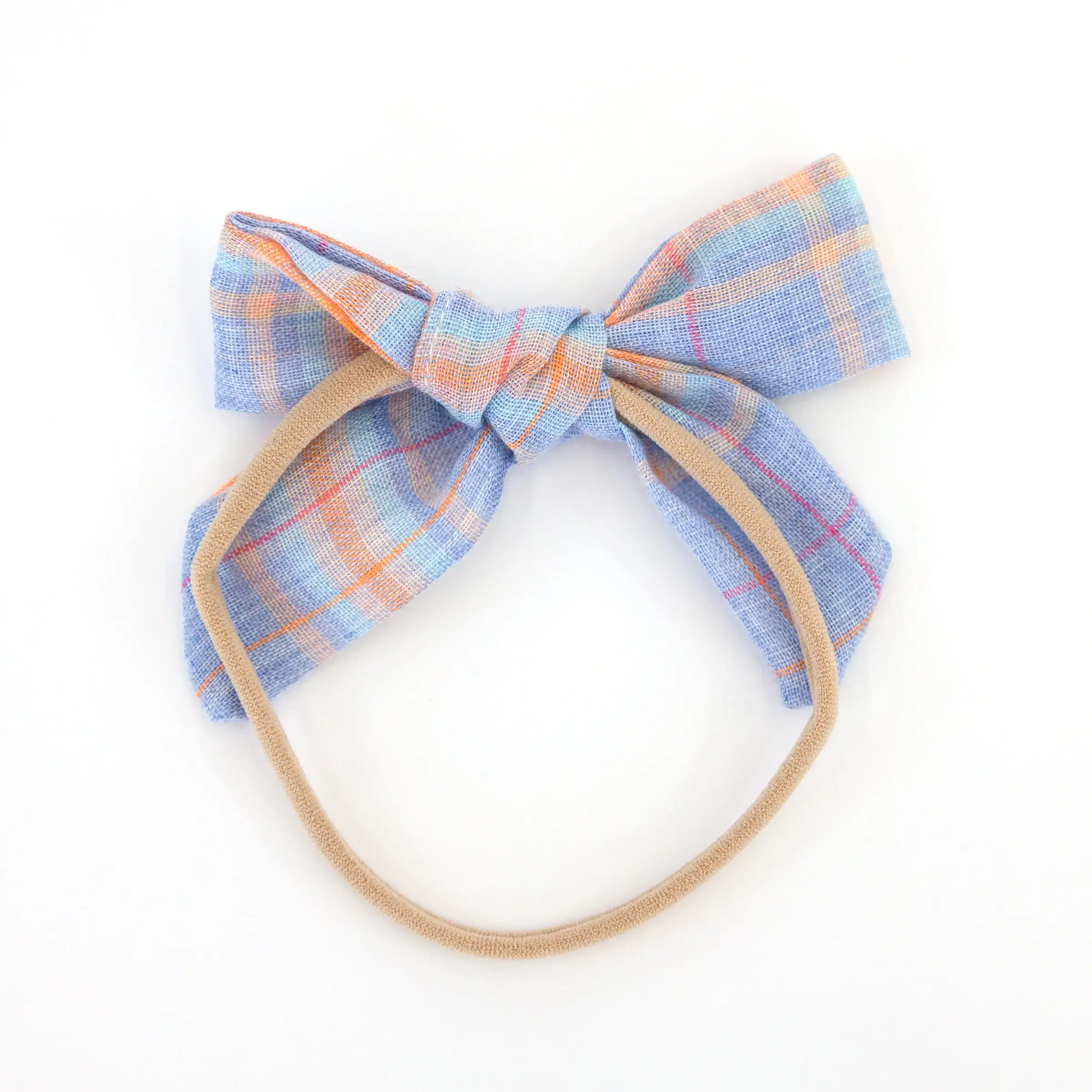 oh baby! Madras Plaid Bow Nylon Headband - Periwinkle