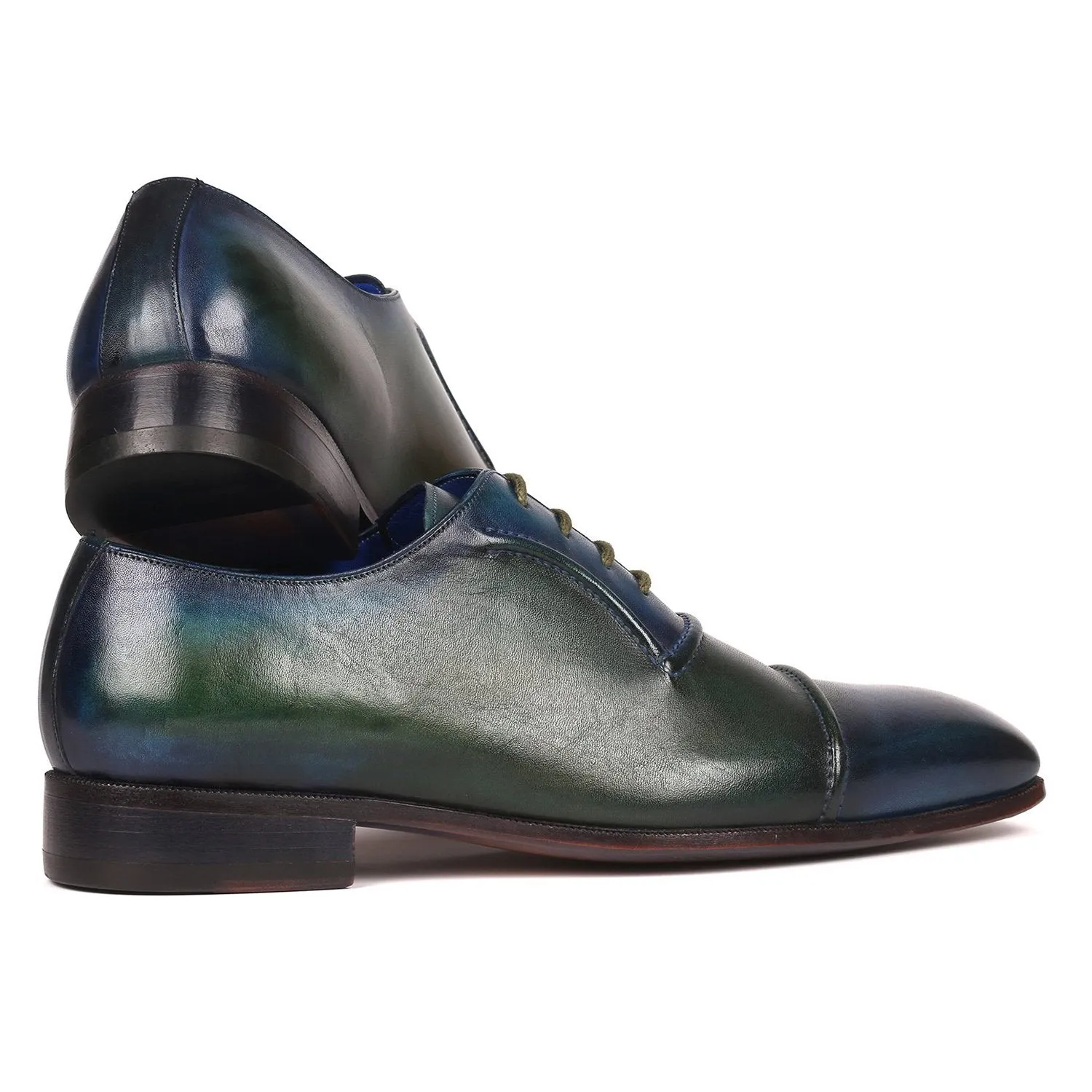 Paul Parkman 078-BLU-GRN Men's Shoes Blue & Green Calf-Skin Leather Cap-Toe Oxfords (PM6316)