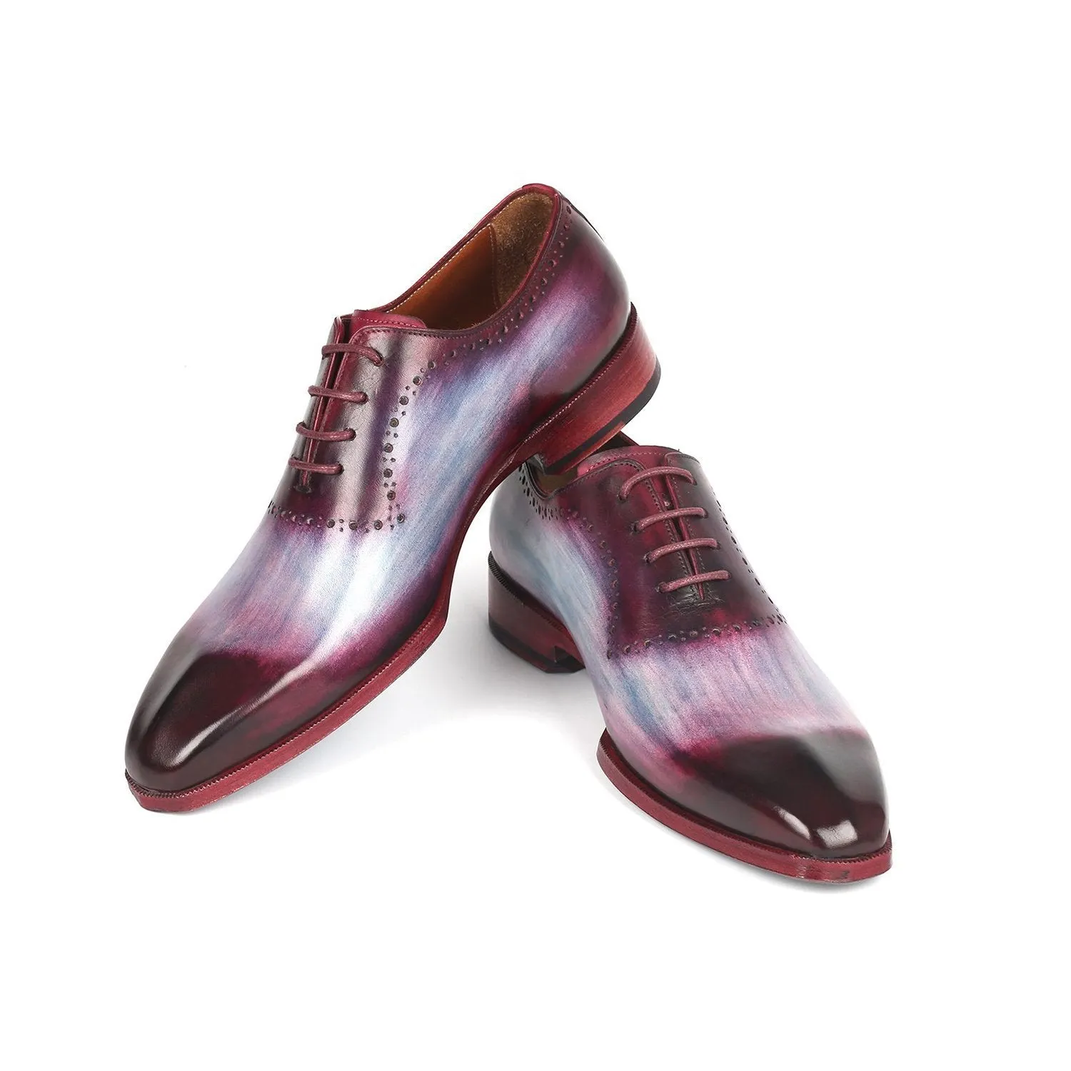 Paul Parkman AG446PBL Men's Shoes Blue & Purple Calf-Skin Leather Wholecut Oxfords (PM6314)