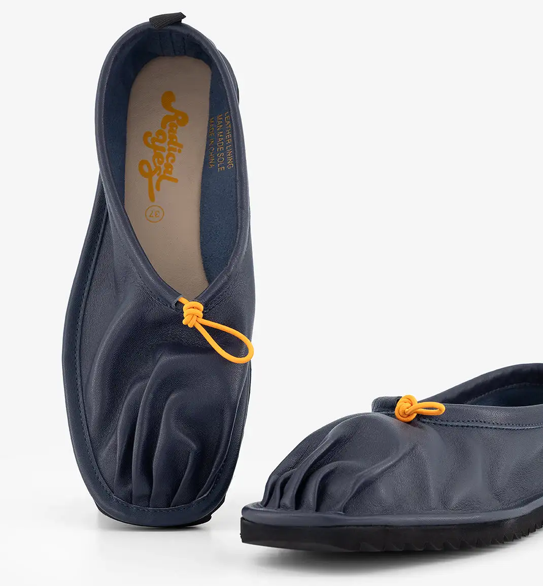 Pina Pleated Toe Leather Ballet Shoe | Navy