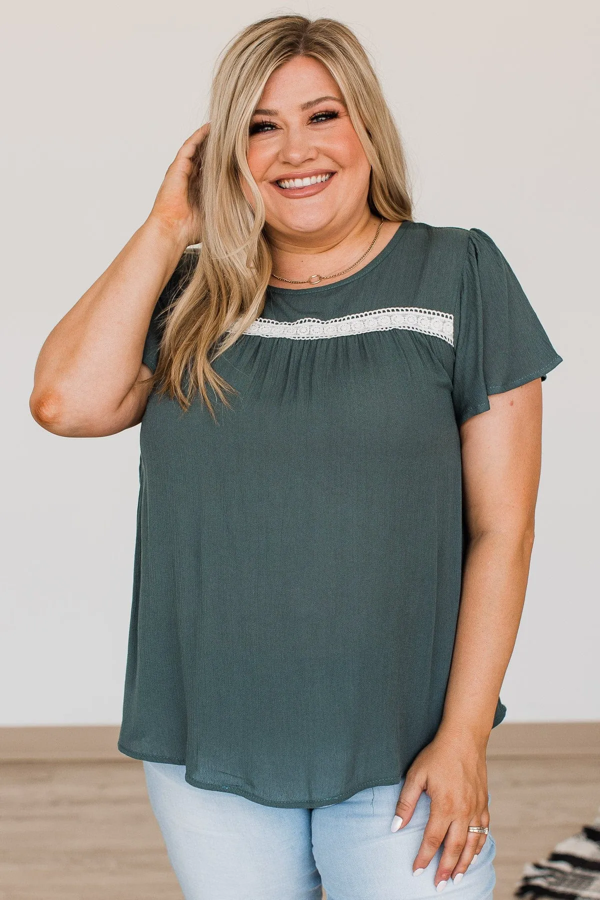 Prim & Proper Flutter Sleeve Top- Dark Teal