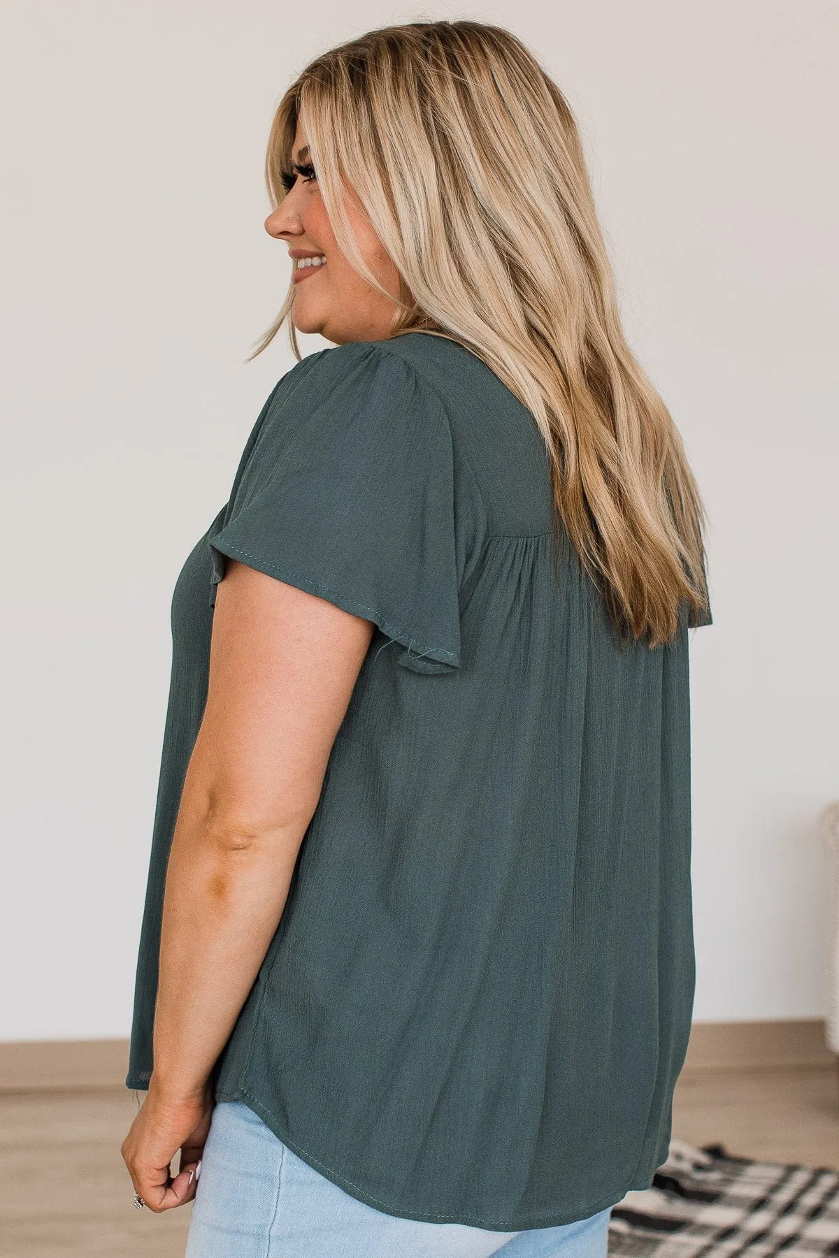 Prim & Proper Flutter Sleeve Top- Dark Teal