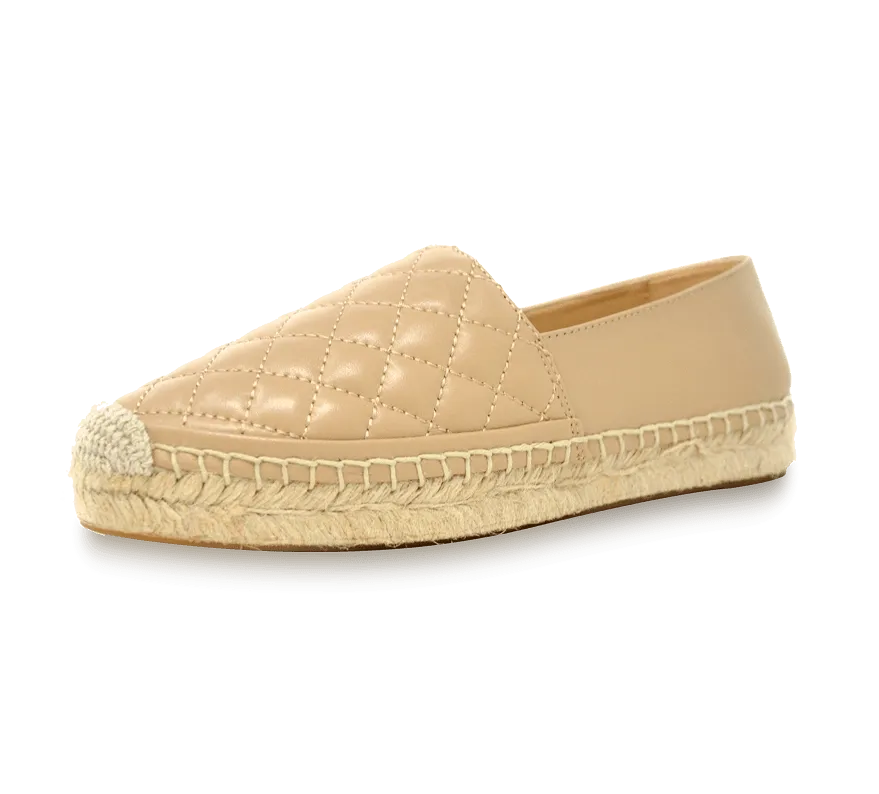 Quilted Leather Espadrille Slip-On Flats