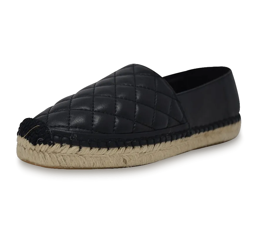 Quilted Leather Espadrille Slip-On Flats