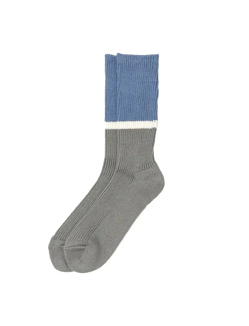 Rototo Bicolor Ribbed Crew Socks Light Blue / Dark Gray