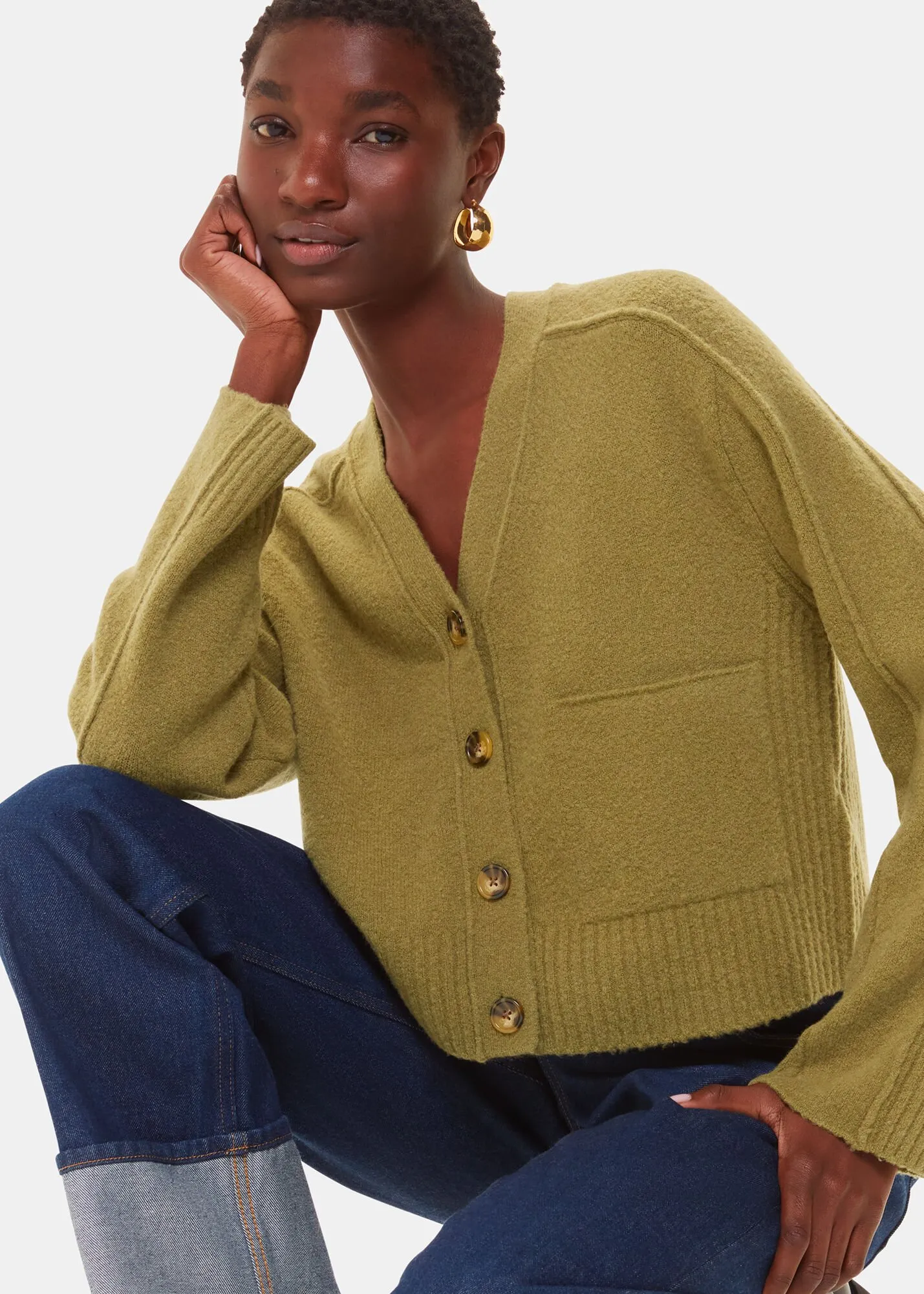 Sage Green Wool Mix Pocket Cardigan