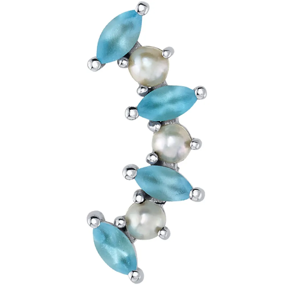 Sara Threaded End in Gold with Sandblasted Swiss Blue Topaz & Pearls