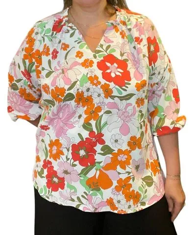 Selina Retro Print Blouse In Citrus Floral