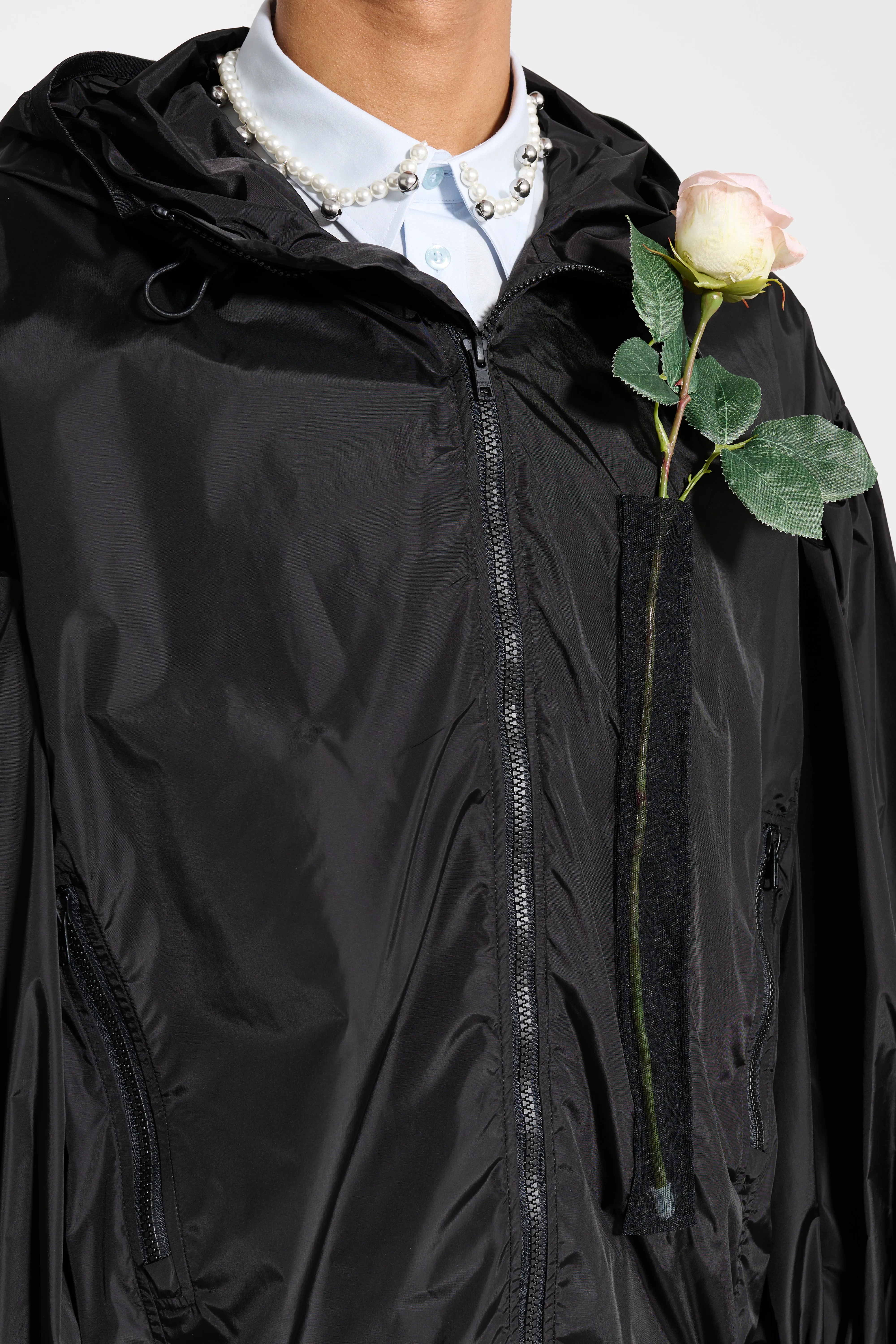 Simone Rocha Puff Sleeve Jacket With Tulle Pocket And Flower Black