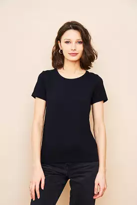 Soft Touch Short Sleeve Semi Relaxed Crewneck in Noir