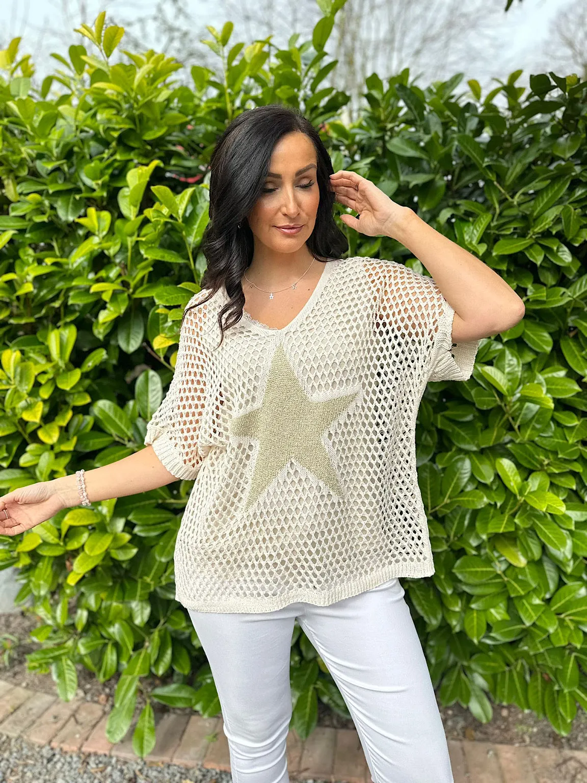 Stone V Neck Star Loose Knit  Alex