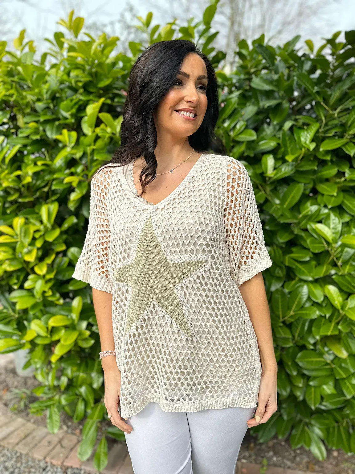 Stone V Neck Star Loose Knit  Alex