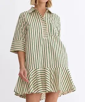 Stripe Button Front Mini Dress - Green OR Light Pink