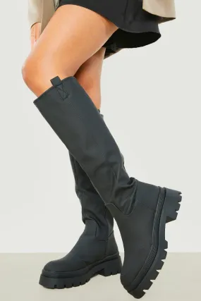 Toe Cap Detail Rubber Knee High Boot