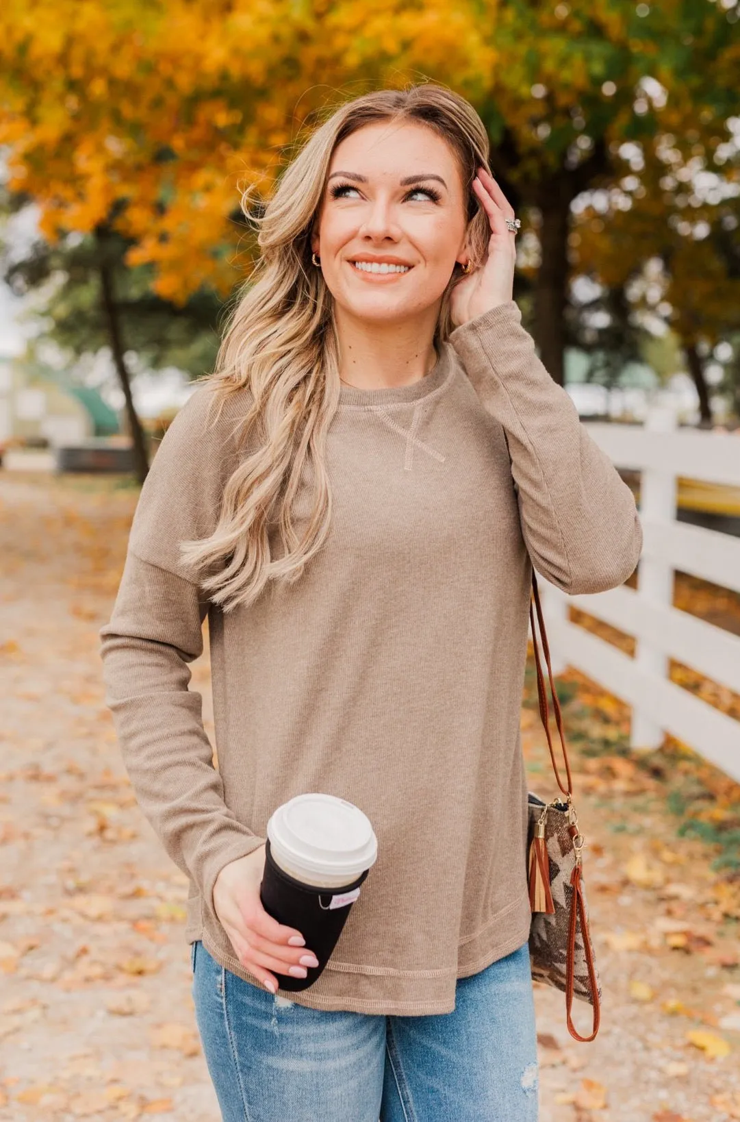 True To Your Heart Long Sleeve Top- Mocha