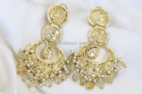 Uncut Polki Mirror Work Earrings - Lemon Quartz Drops