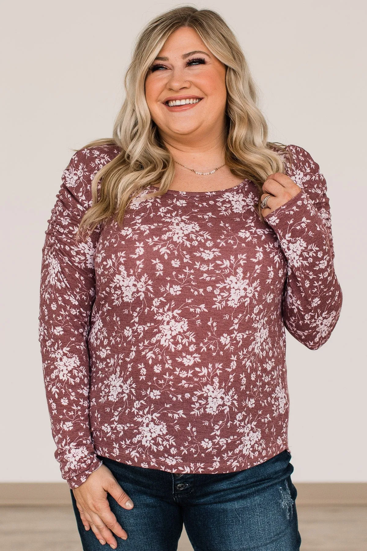 Unwavering Confidence Ruched Sleeve Top- Dusty Maroon