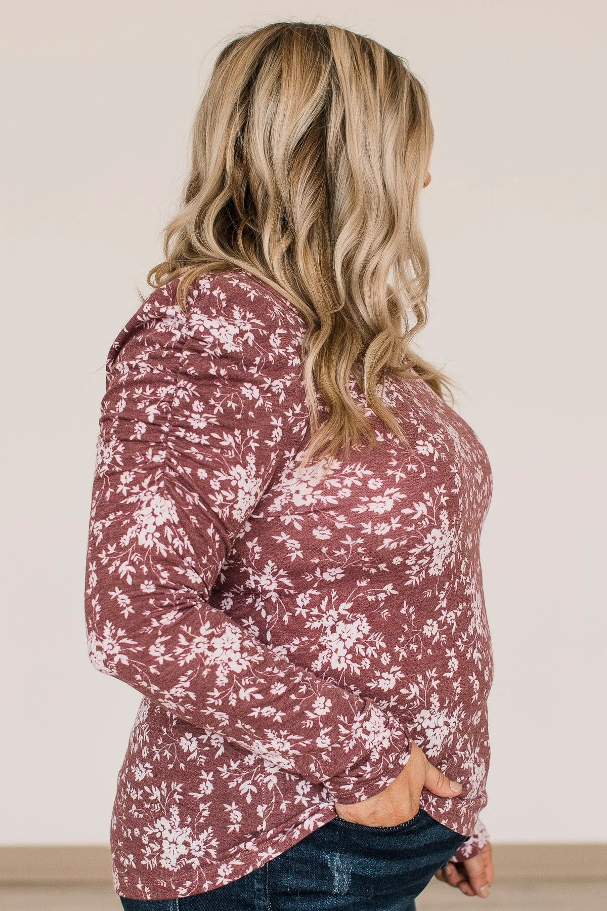 Unwavering Confidence Ruched Sleeve Top- Dusty Maroon