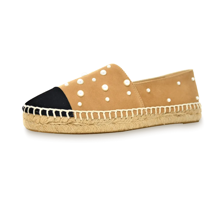 Valerie Suede Espadrille Slip-On with Pearls