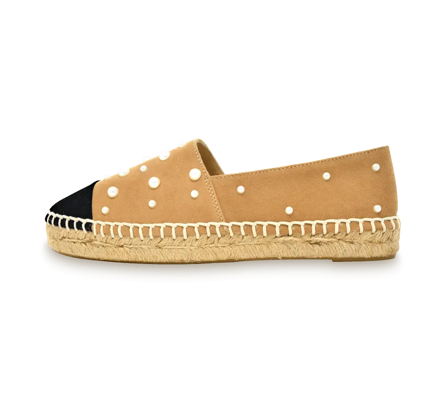 Valerie Suede Espadrille Slip-On with Pearls