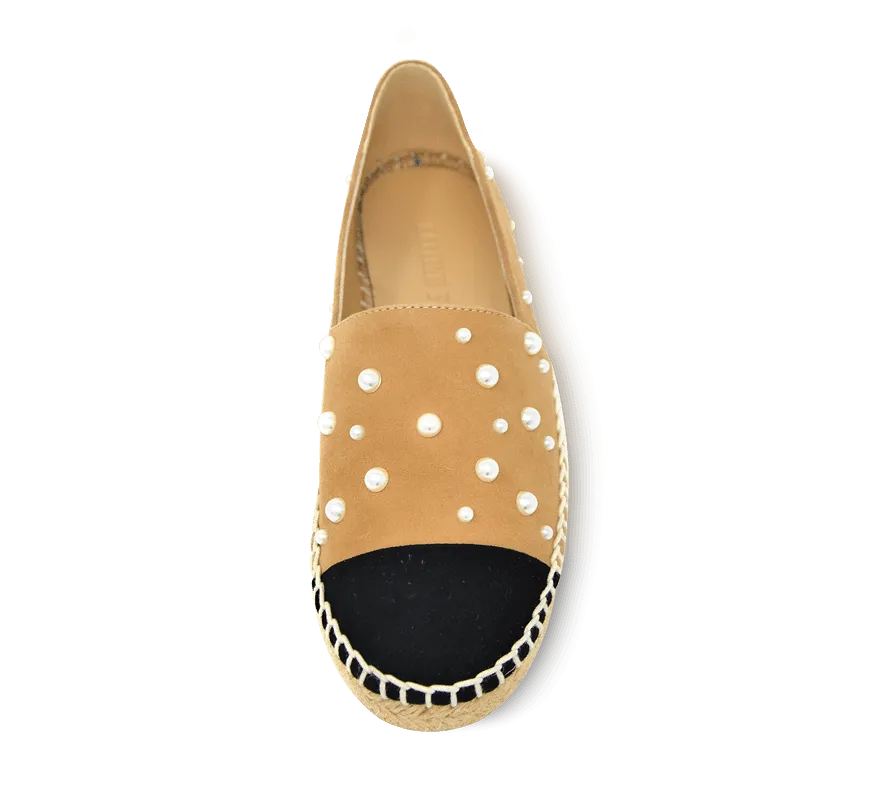 Valerie Suede Espadrille Slip-On with Pearls