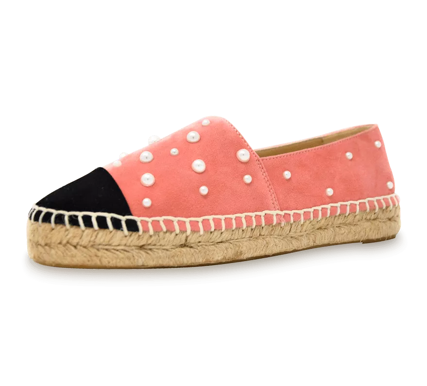 Valerie Suede Espadrille Slip-On with Pearls