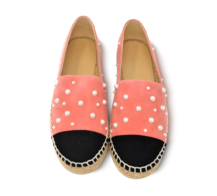 Valerie Suede Espadrille Slip-On with Pearls