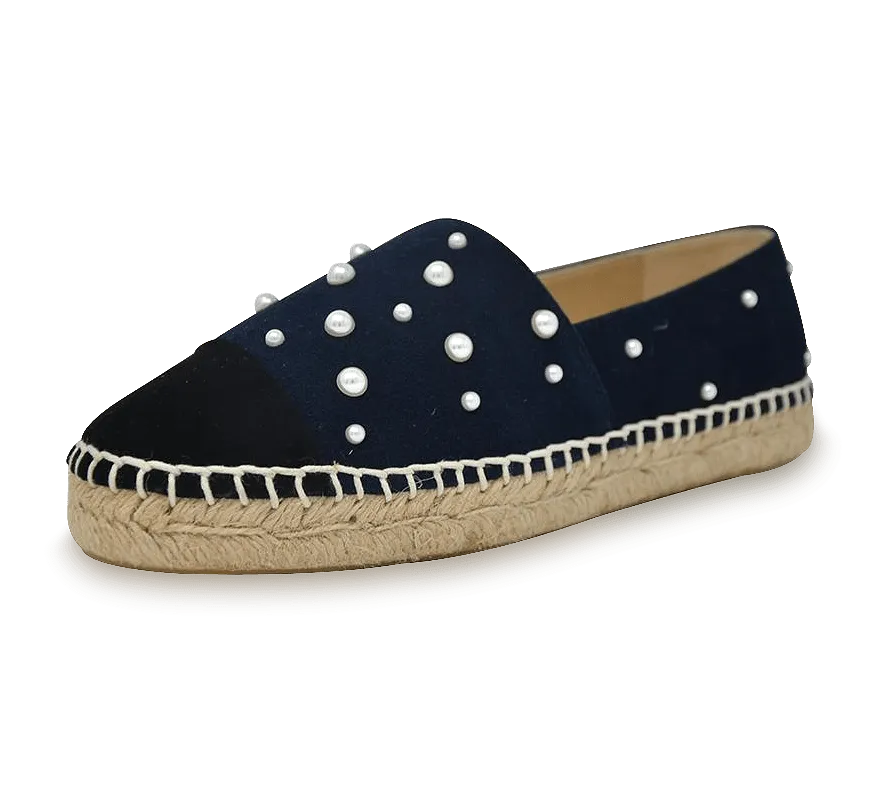 Valerie Suede Espadrille Slip-On with Pearls