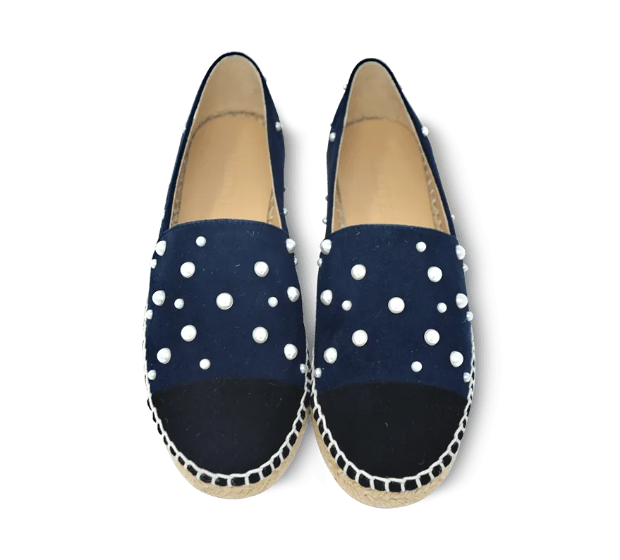 Valerie Suede Espadrille Slip-On with Pearls