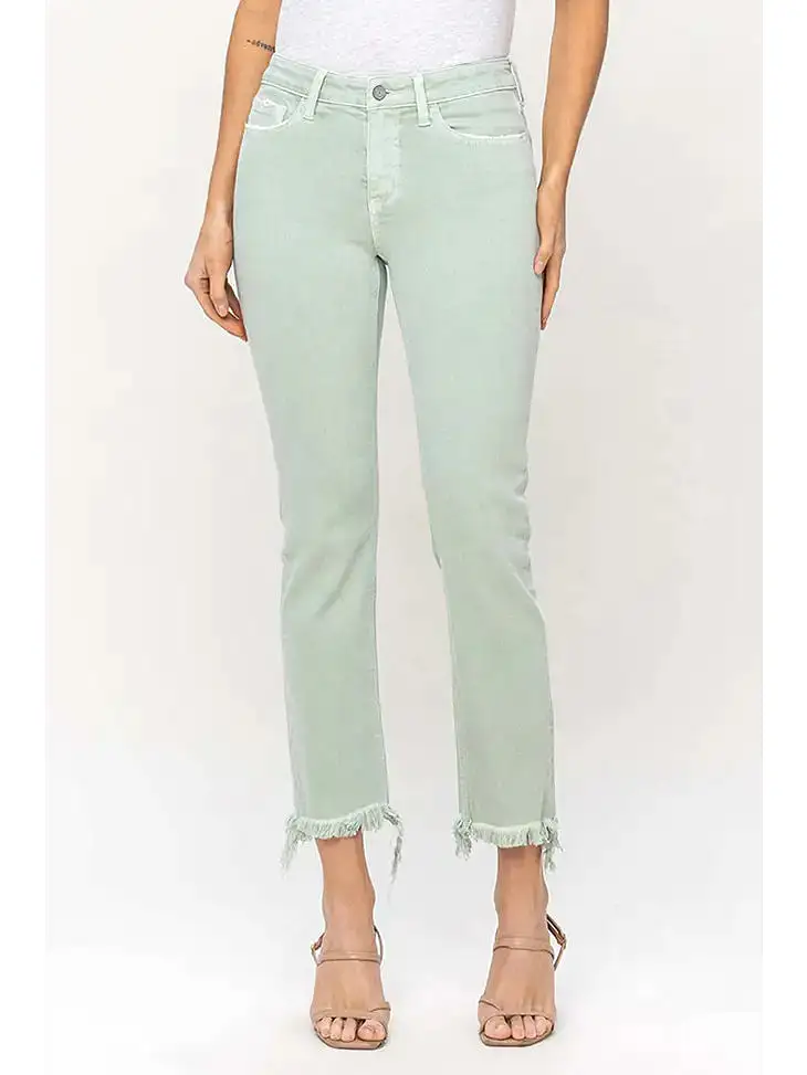 Vervet Mid Rise Crop Straight Jeans - Mint