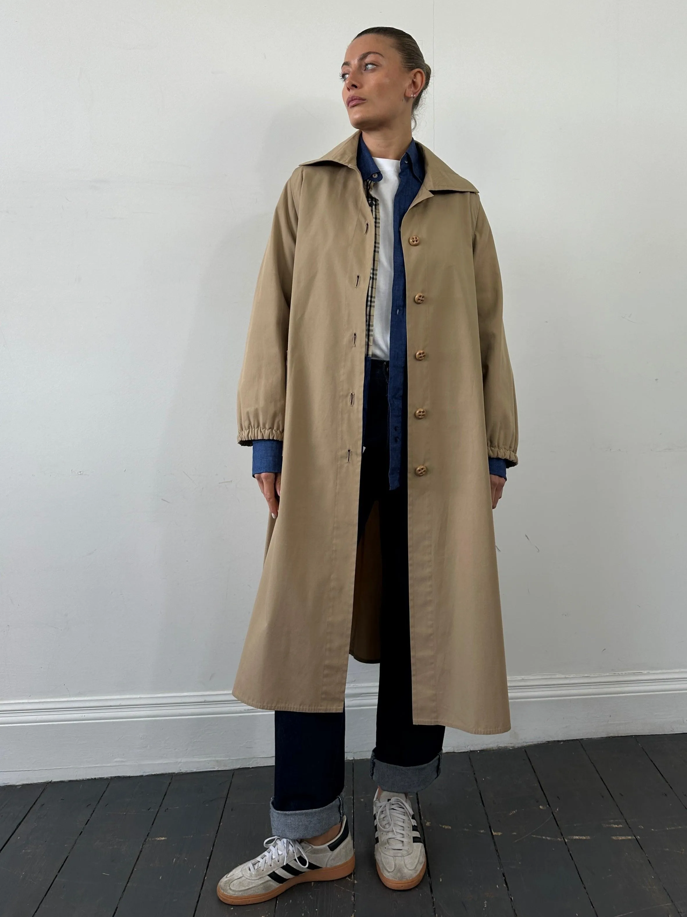 Vintage A-Line Cotton Single Breasted Trench Coat - M