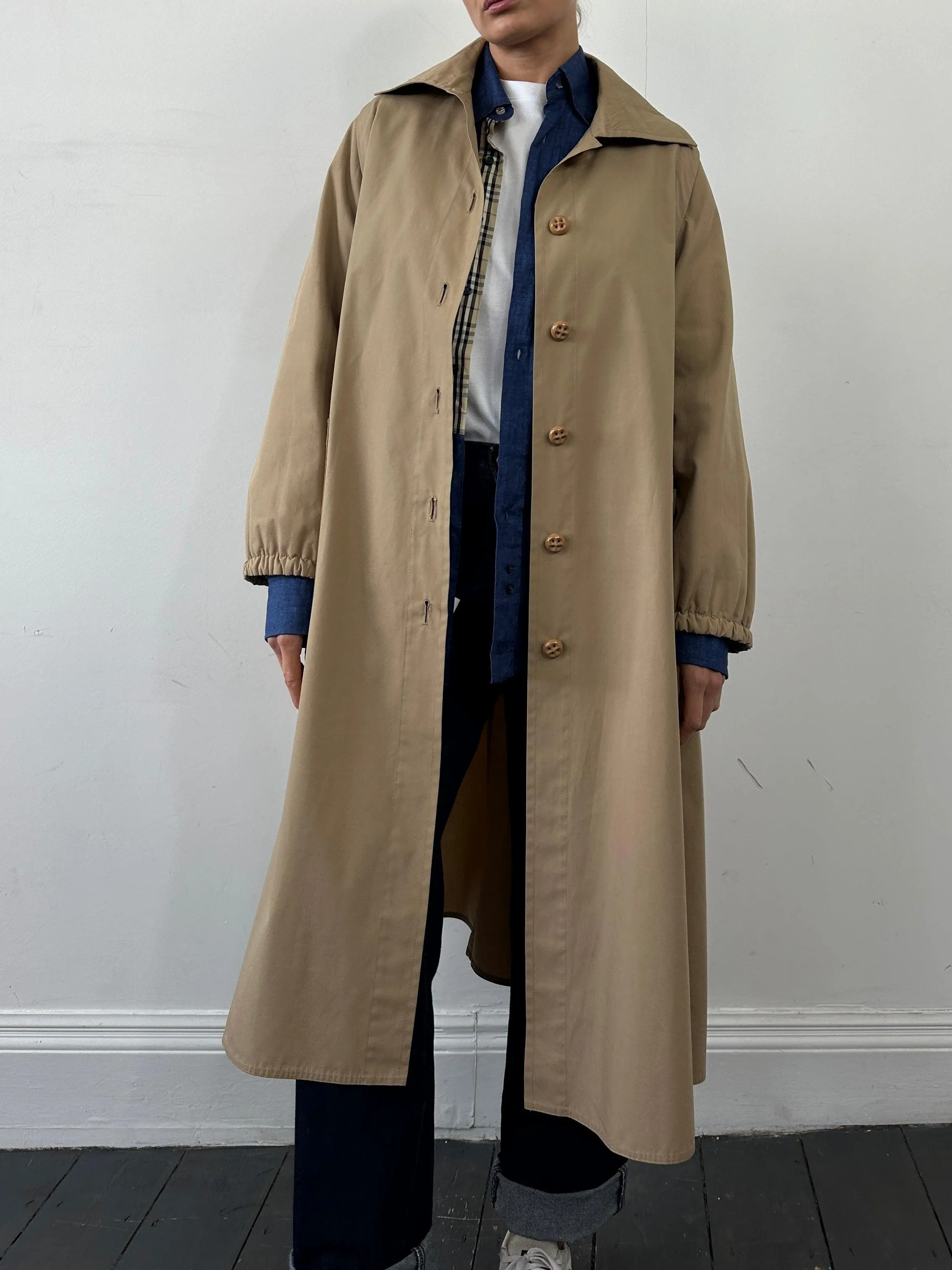 Vintage A-Line Cotton Single Breasted Trench Coat - M