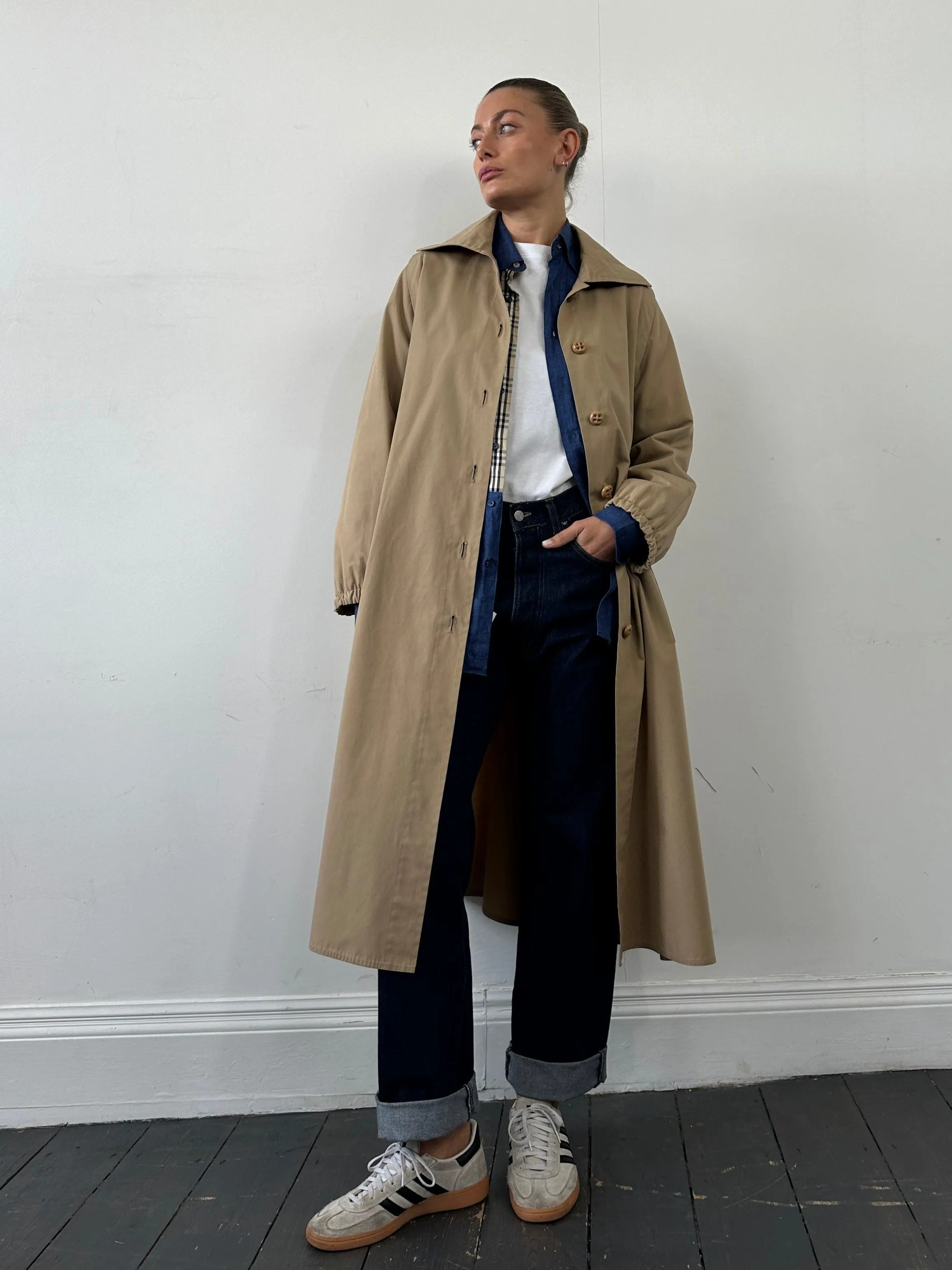 Vintage A-Line Cotton Single Breasted Trench Coat - M