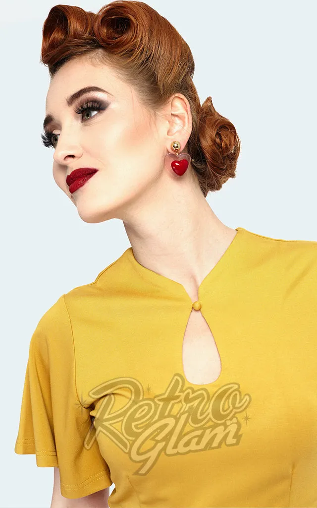 Voodoo Vixen Key Hole Flutter Sleeve Top in Mustard - M left only