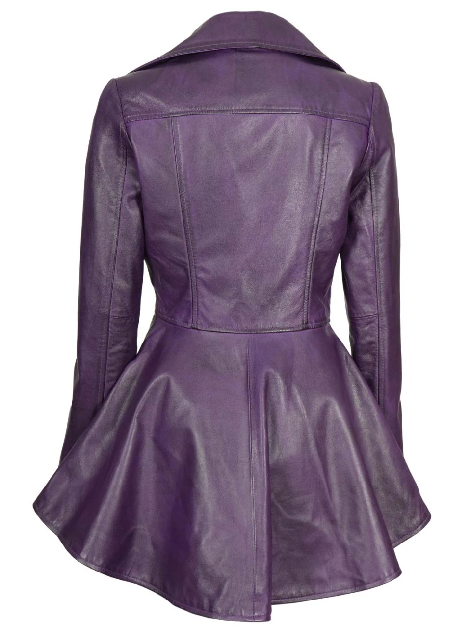 Women's Purple Asymmetrical Leather Peplum Jacket