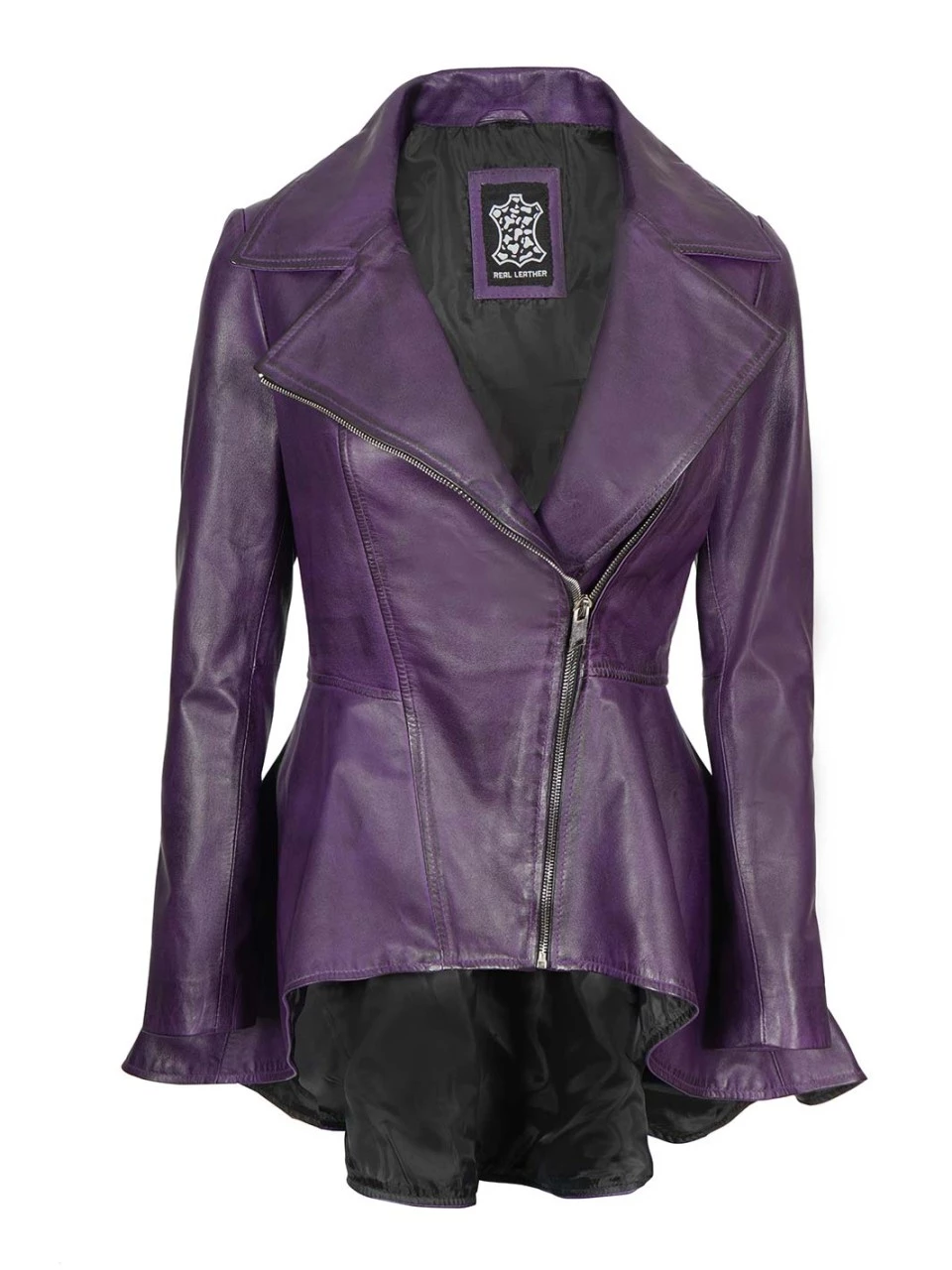 Women's Purple Asymmetrical Leather Peplum Jacket