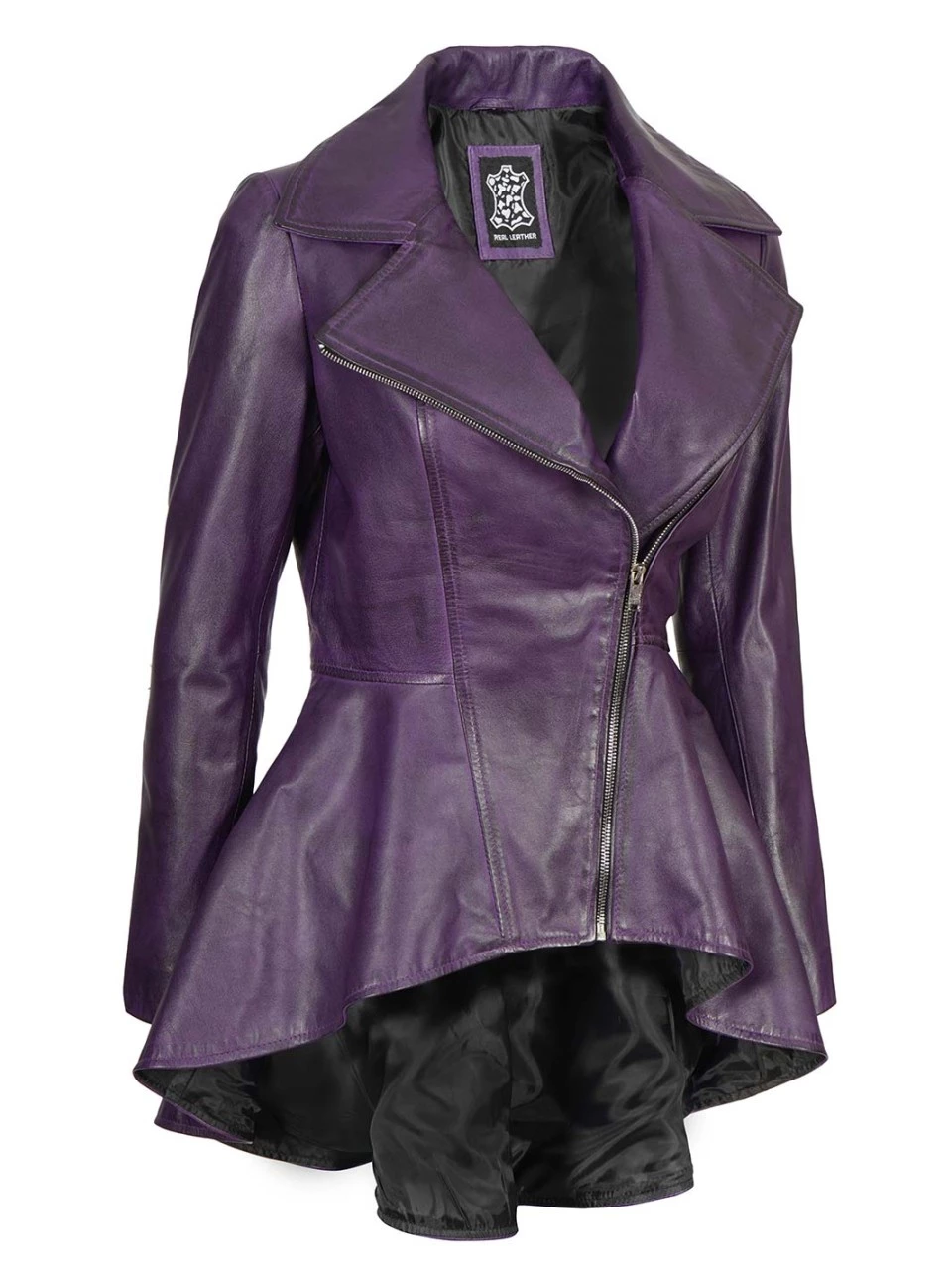 Women's Purple Asymmetrical Leather Peplum Jacket